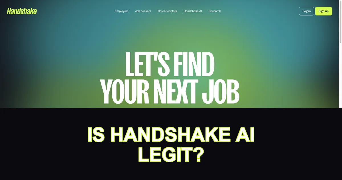 Handshake AI homepage screenshot with is Handshake AI legit text overlay