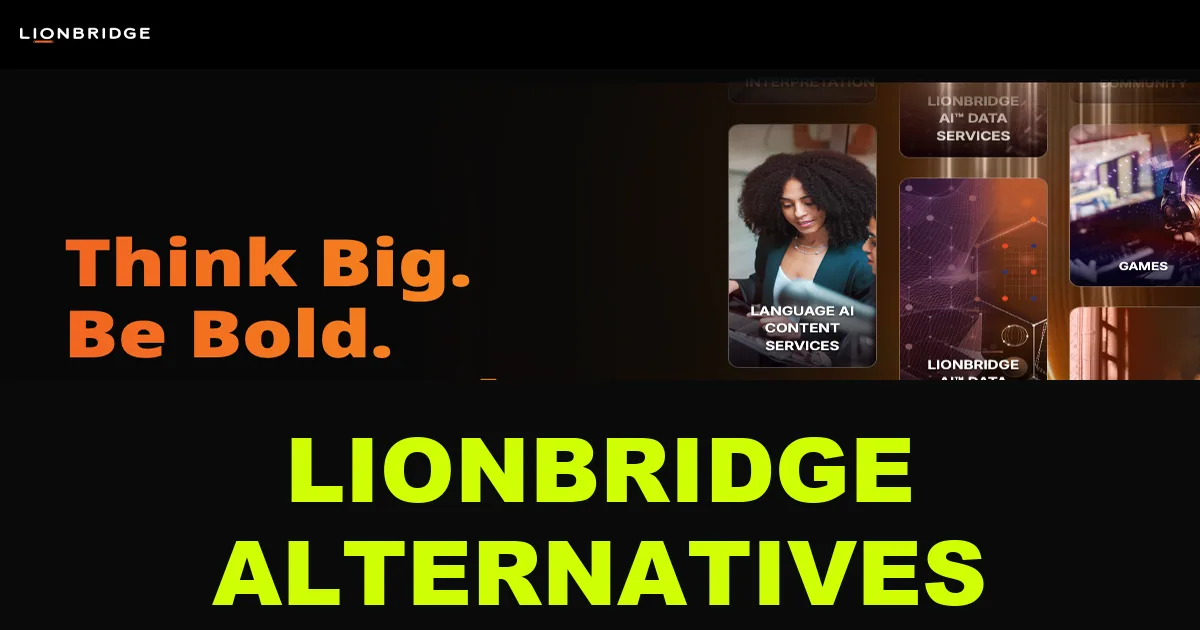 Lionbridge homepage screenshot with lionbridge alternatives text overlay