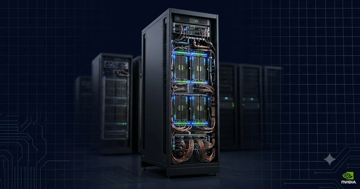 NVIDIA GB300 NVL72 rack-scale AI server with Blackwell Ultra GPUs in a data center