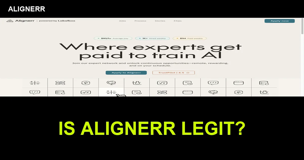 Alignerr homepage screenshot with is Alignerr legit text overlay
