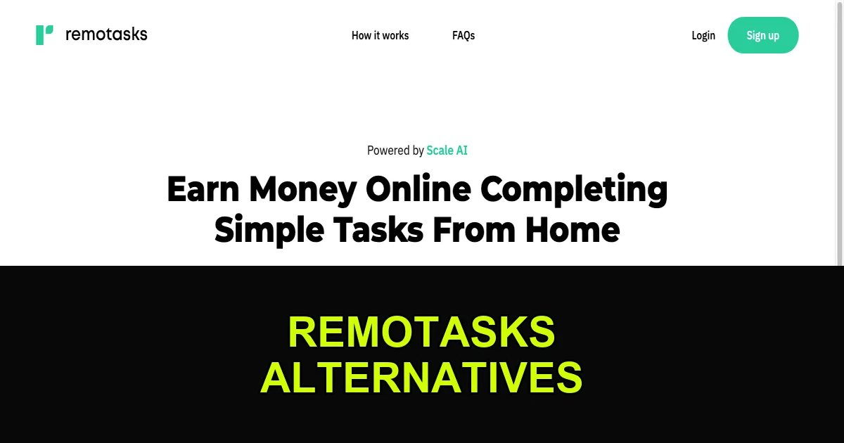 Remotasks homepage screenshot with remotasks alternatives text overlay
