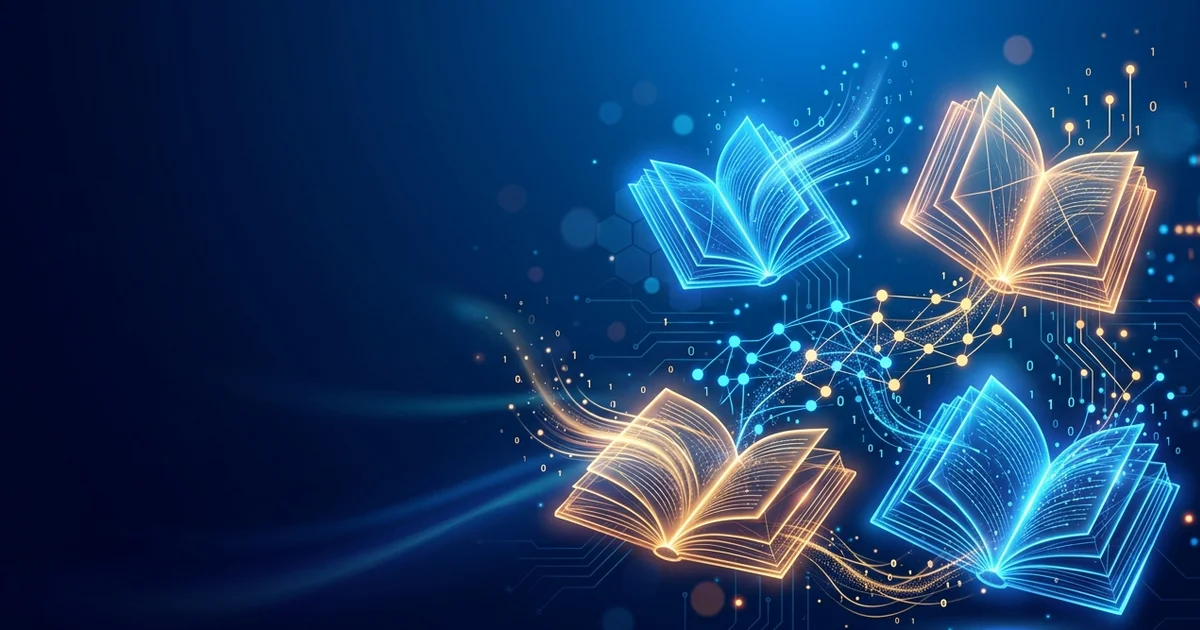 Best AI books you should be reading in 2026, abstract illustration of glowing books and neural network patterns
