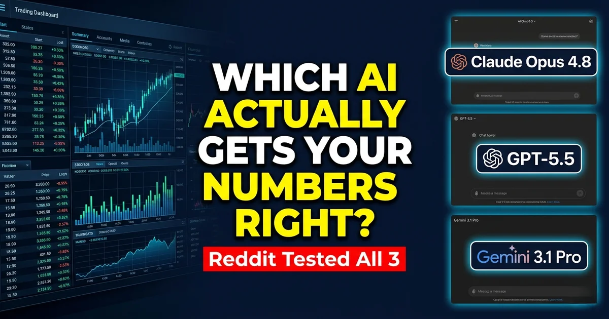 Claude Opus 4.8, GPT-5.5, and Gemini 3.1 Pro compared for financial analysis on a trading dashboard