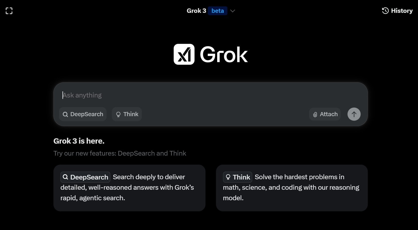Grok AI interface showing real-time X data and DeepSearch feature