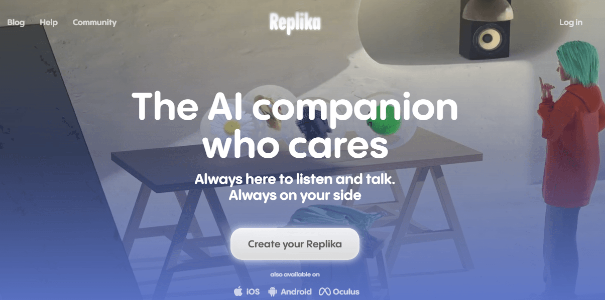 Replika AI companion app interface showing personalized AI chatbot conversation on smartphone