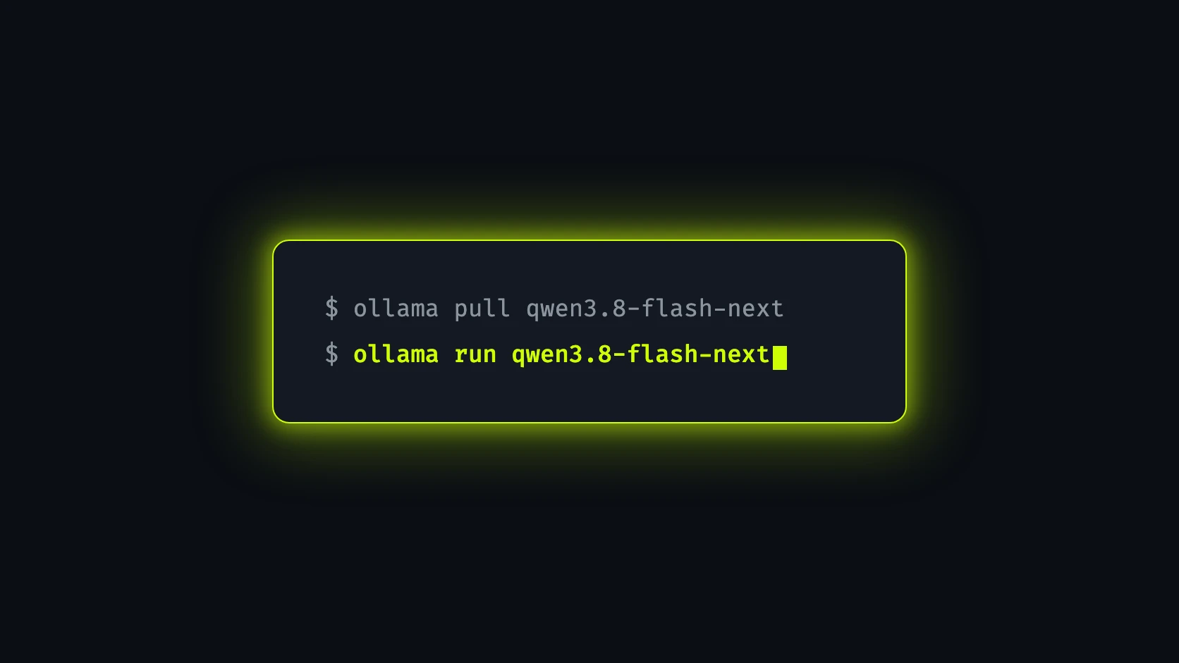 Ollama pull and ollama run commands for installing Qwen3.8-Flash-Next locally