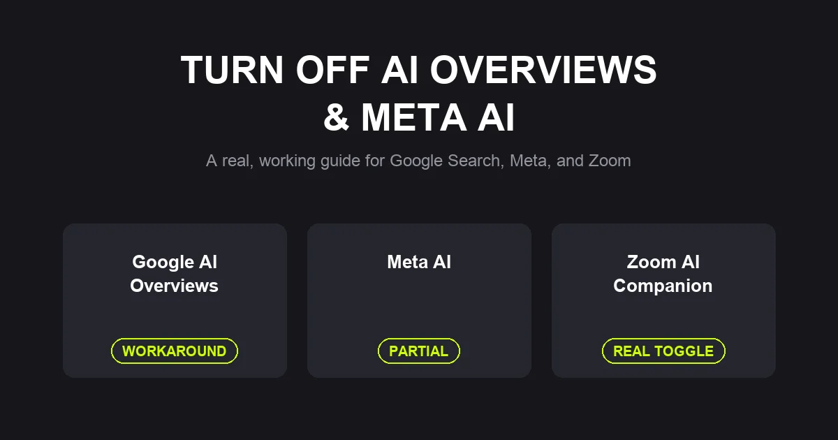 Google search results page with AI Overview box highlighted next to a Meta AI chat icon